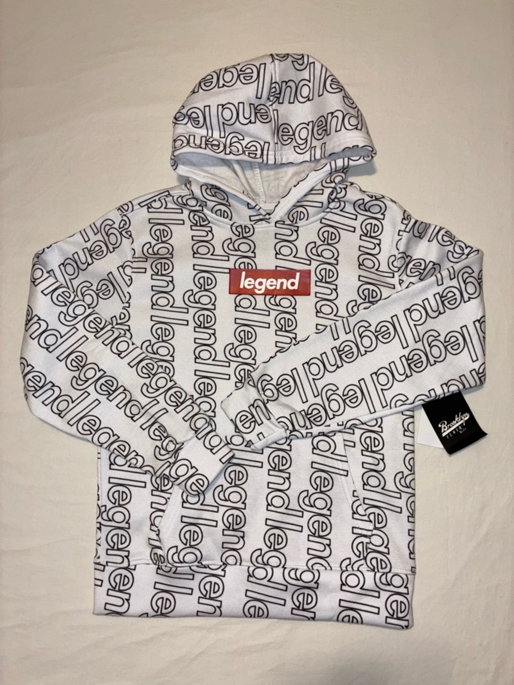 Kids Brooklyn Cloth White & Black "legend" Logo Allover Hoodie